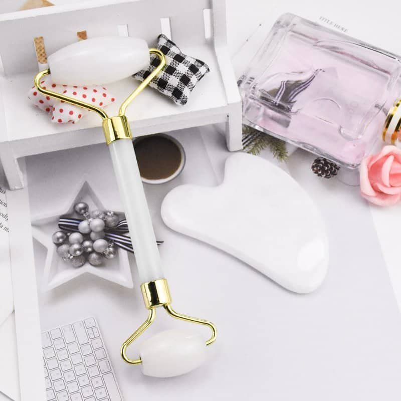 white jade gua sha set